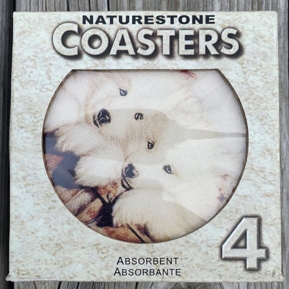 NATURESTONE Coasters Absorbent (Set of 4) Puppies - Picture 1 of 8
